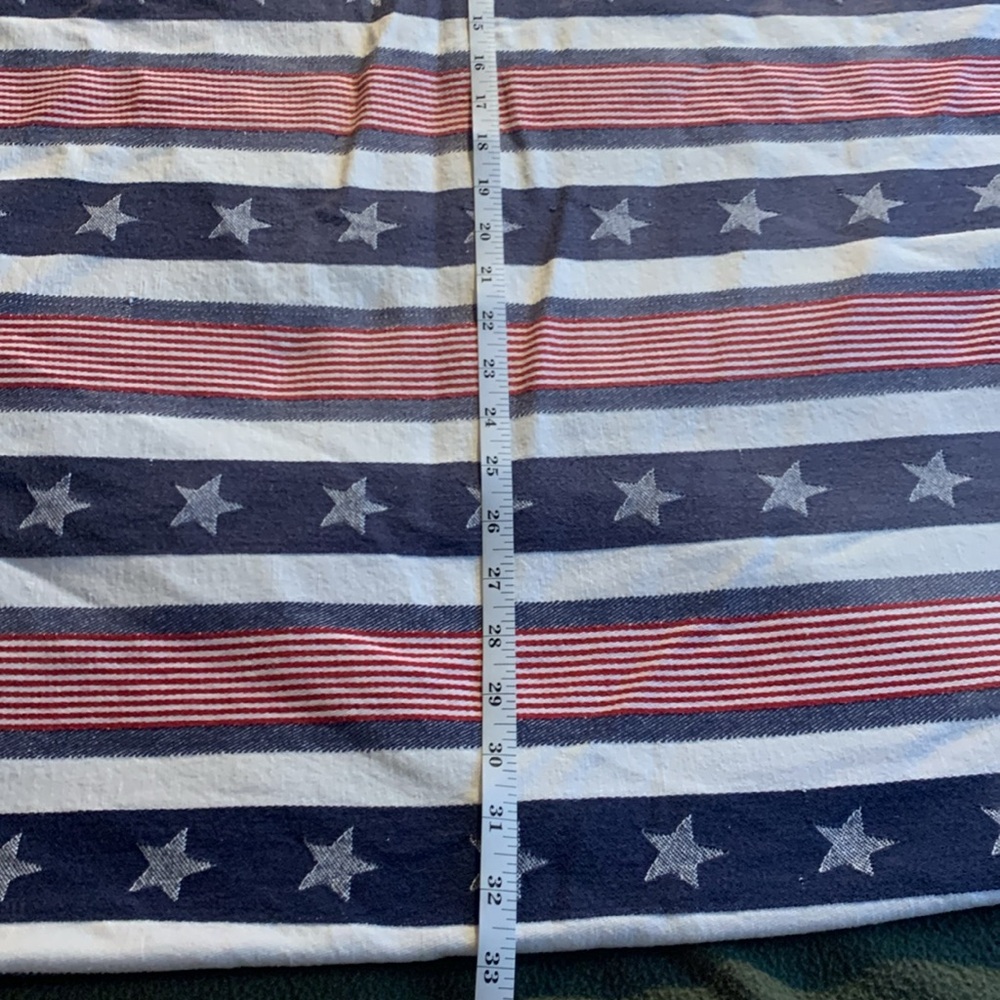 Round patriotic cotton tablecloth.  Red, white and blue with stars. Approx 64” - Picture 4 of 7